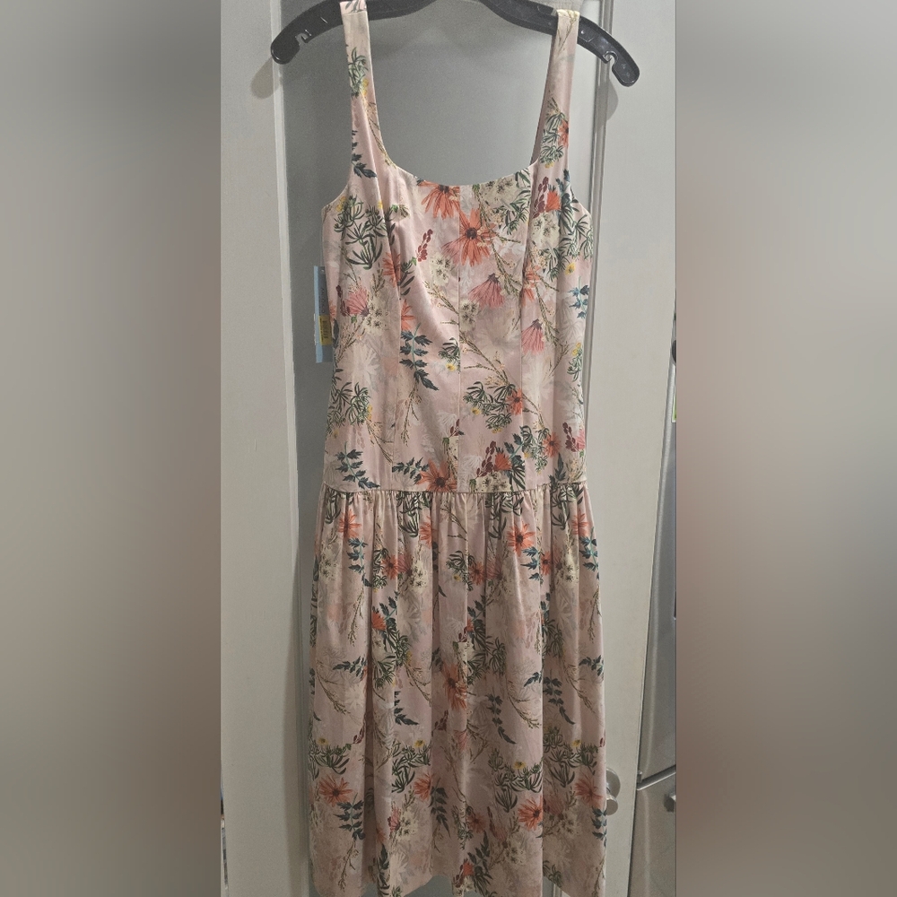 Antonio Melani Beige Floral Drop-Waist Sleeveless Midi Dress, Sz.2 NWT (No Belt)